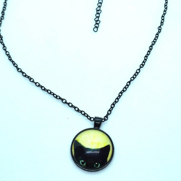 Halloween Black Cat Necklace Medallion Peeking Kitten Pendant Cat Lady Jewelry - Picture 6 of 10